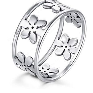 Stainless Steel Hollow Out Five Petal Ring